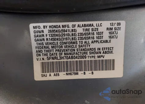 2010 Honda Odyssey Ex-L from USA, damaged, VIN 5FNRL3H70AB042009